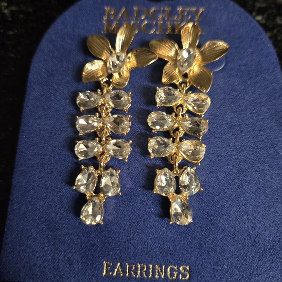 Badgley Mischka Gold and Silver Floral Earrings - Picture 2 of 3